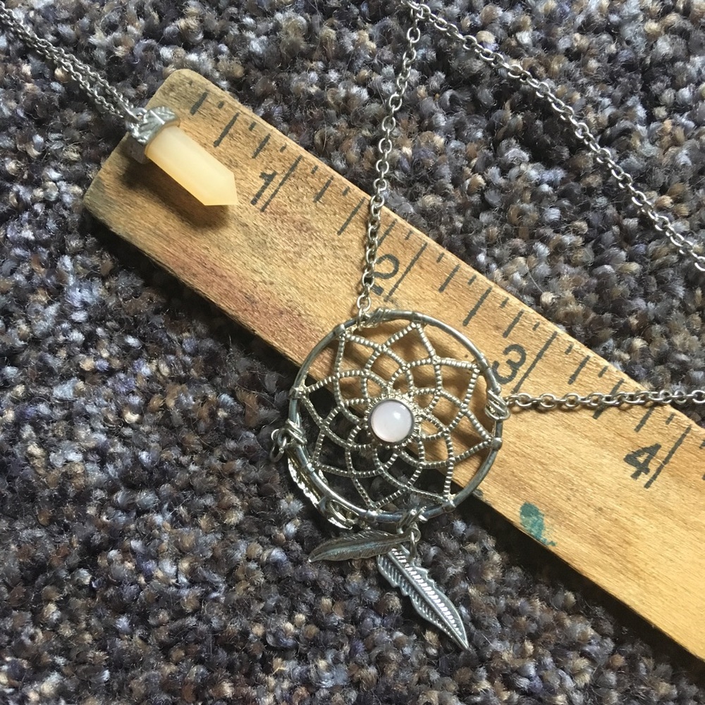 Two Tier Silver Dreamcatcher & Crystal Necklace - Picture 6 of 10